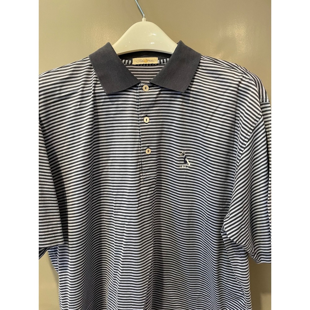Peter Millar Mens Blue Striped Double Mercerized Cotton Golf Polo Shirt Size M
